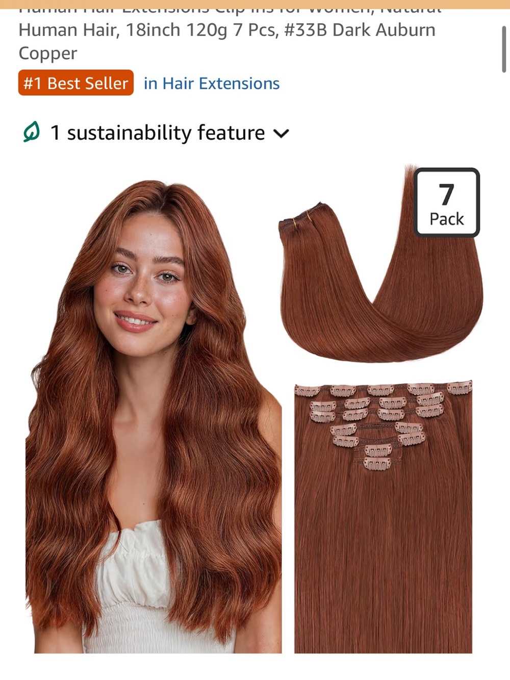 7-Pack Clip-In Human Hair Extensions - Dark Auburn (#33B)